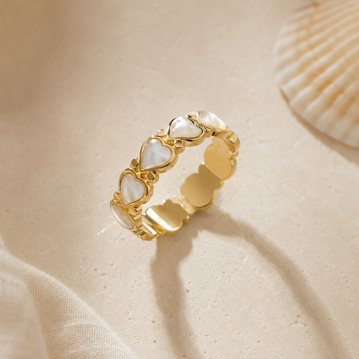 Coastal Pearl Heart Adjustable Ring