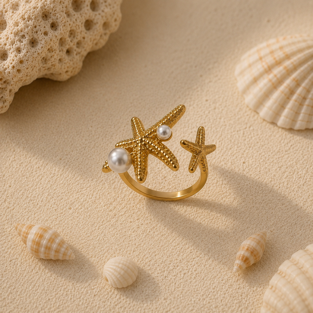 Pearl Starfish Adjustable Ring