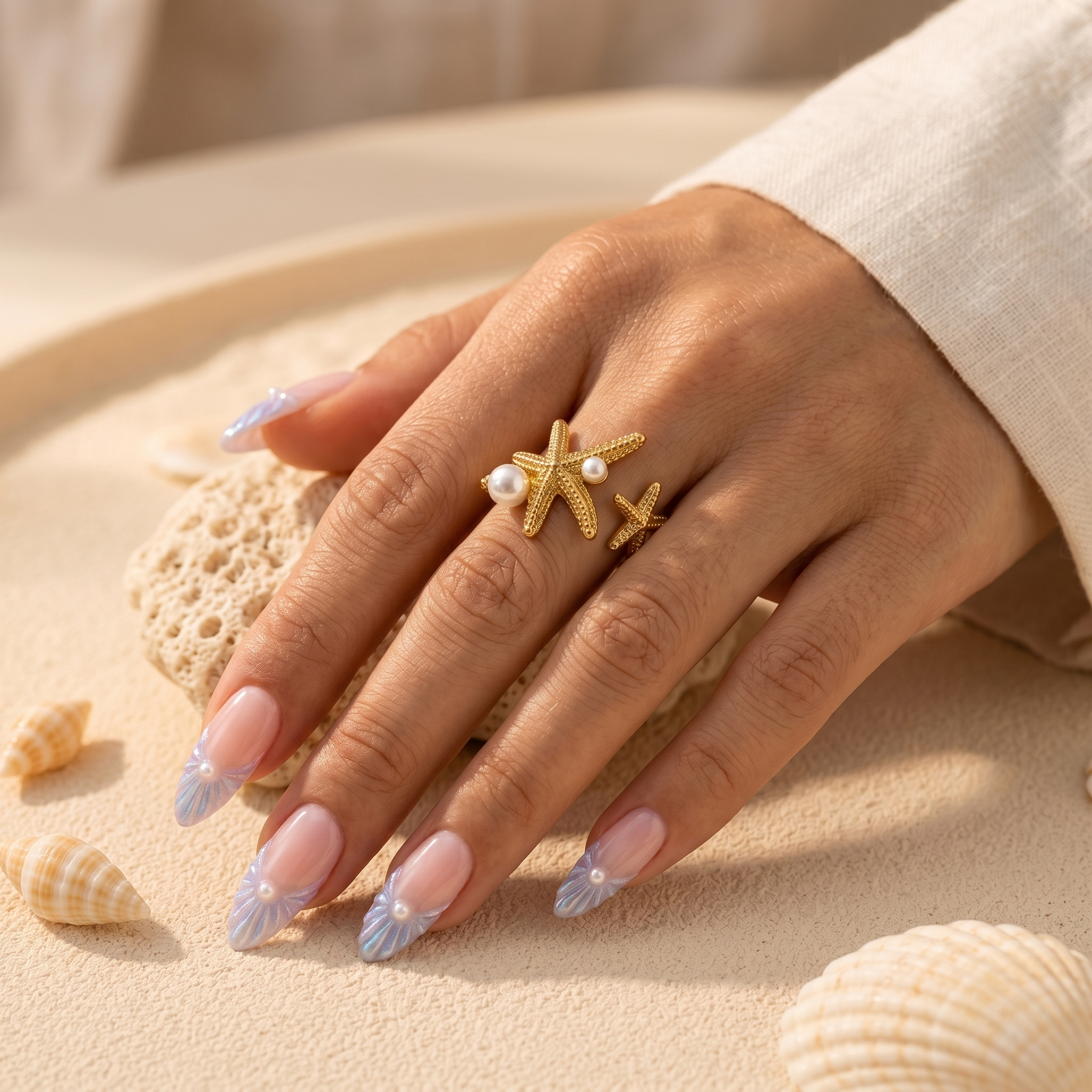 Pearl Starfish Adjustable Ring